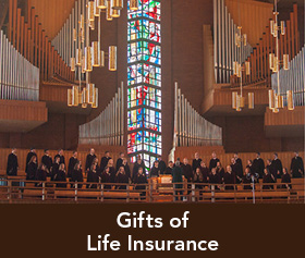 Rollover image of a choir. Link to Gifts of Life Insurance.