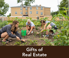 Rollover image of students planting flowers on campus. Link to Gifts of Real Estate.