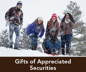 Rollover image of students on campus. Link to Gifts of Appreciated Securities.